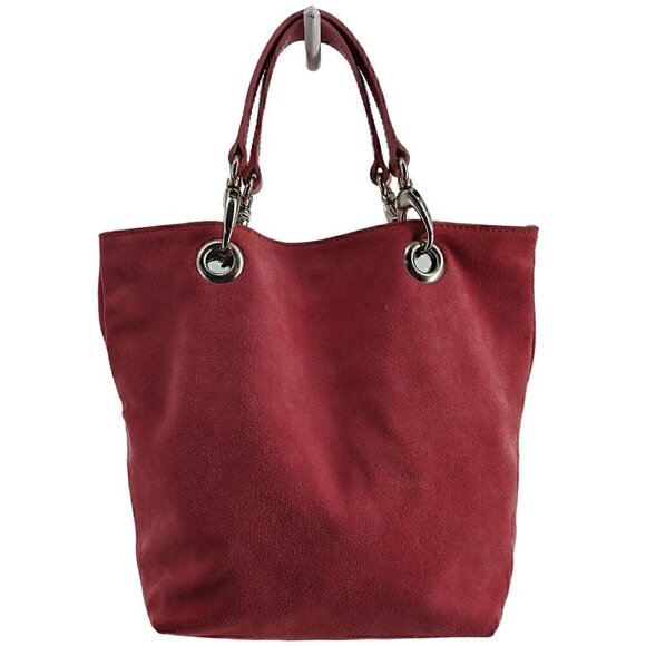 Tanner Handbags - TANNER Made In Italy Pink Coral Suede Top Handle Small Tote Bag Removable Straps